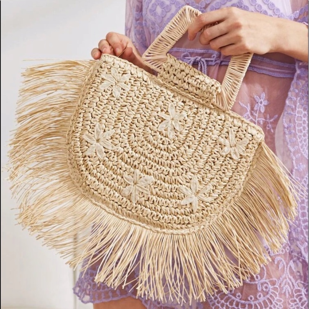 Cream Straw Tote Bag